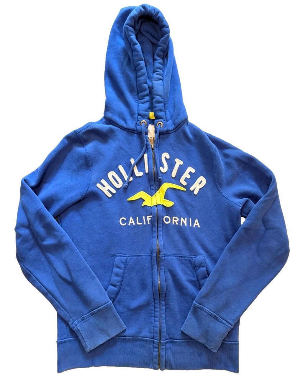 Hollister Y2K Zip Up Full Length Long Sleeve Hoodie Sweatshirt Size Medium Blue